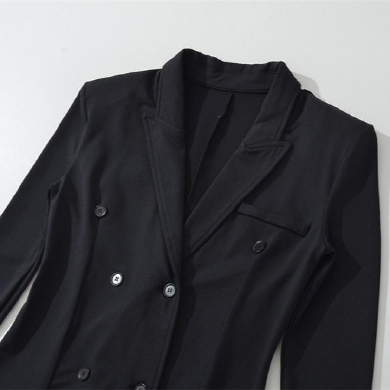 Sexy Blazer Collar Double-breasted Jumpsuit Slim Fit Black Outerwear Women