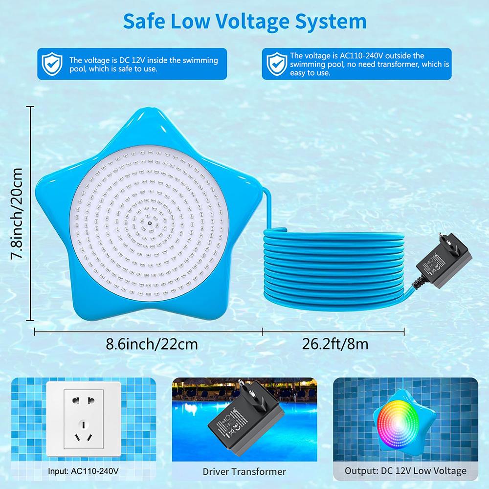 LED Underwater Pool Lighting 20W RGB Dimmable Colour Changing Hangings Pool Headlight Smart Remote Control Waterproof Pool Light