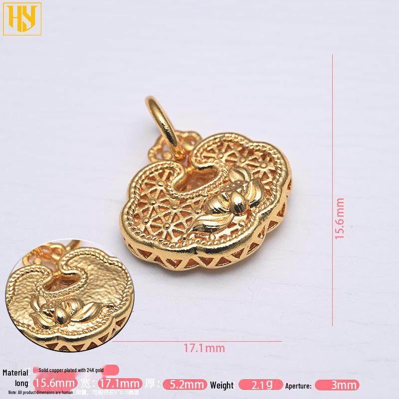Copper-Plated Gold Enamel Peace Lock Key Pendant - Retro Festive Jewelry Charm Necklace Accessory