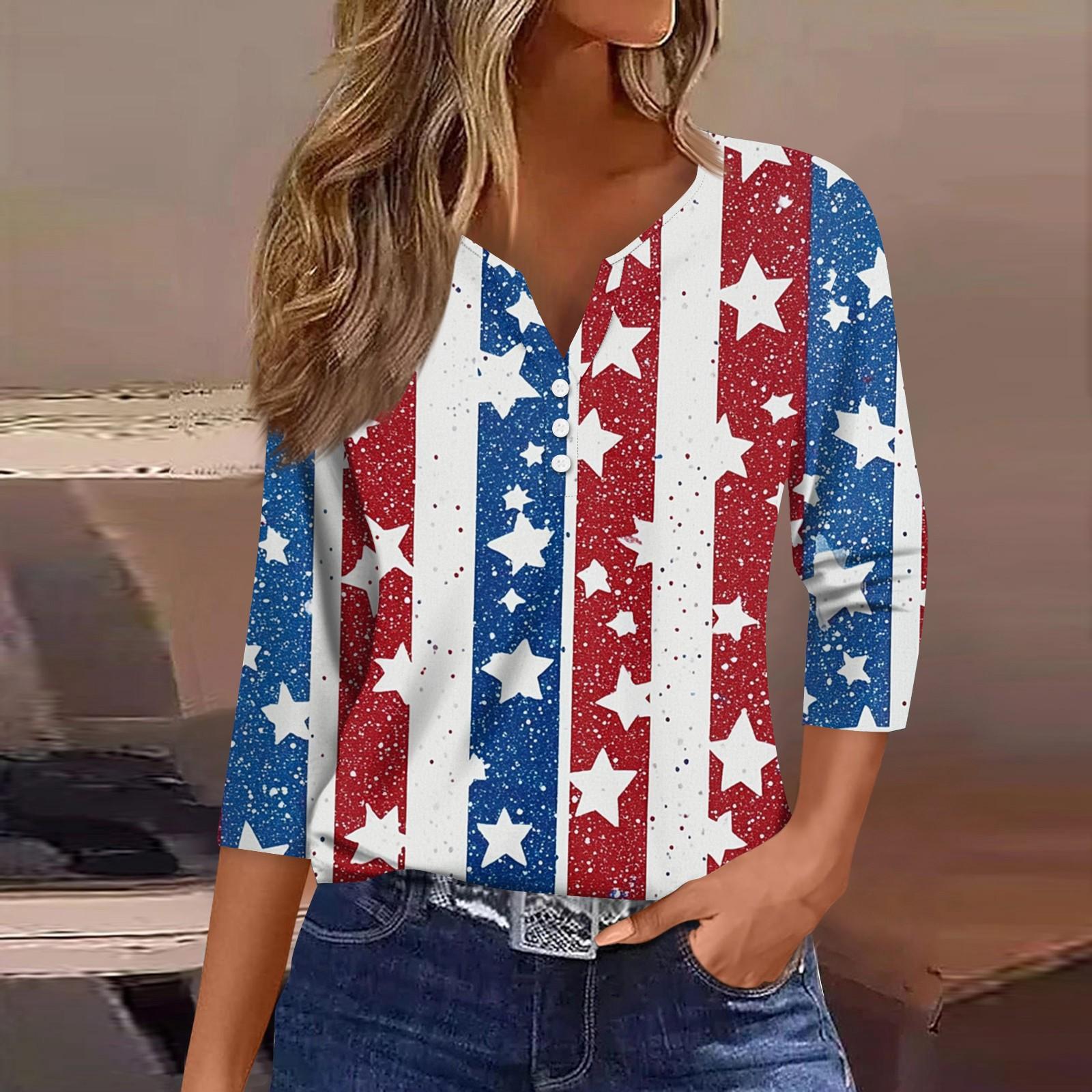 

Жен. Футболка Футболка С принтом Пуговицы Рукав 3/4 Повседневные Выходные Мода Классический V-образный вырез Обычный Топ M