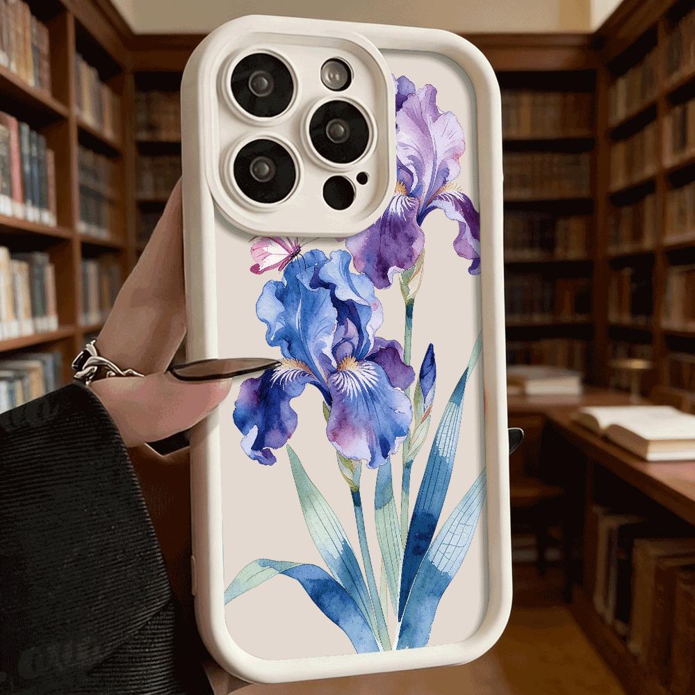 Blue Iris Pink Butterfly Luxury Anti-Slip TPU Phone Case For Xiaomi Redmi Note 15 14 13 12 11 10 9 Pro Full Protective Cover