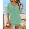 QICED Fashion Summer Spring Solid Color Print  V-Neck 3/4 Sleeves Casual Dresses