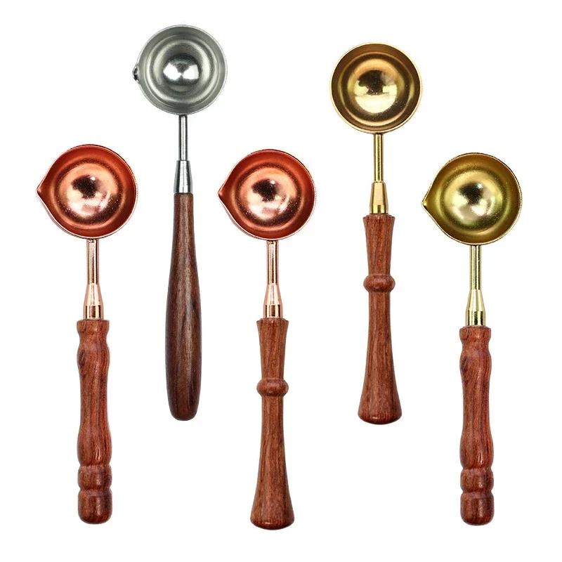 Siegelwachslöffel Hitzebeständiger Holzgriff Retro Wachsstempel-Löffel Feuermalfarbe Schmelzen Brennstempel Briefumschläge Karte Metallwerkzeug