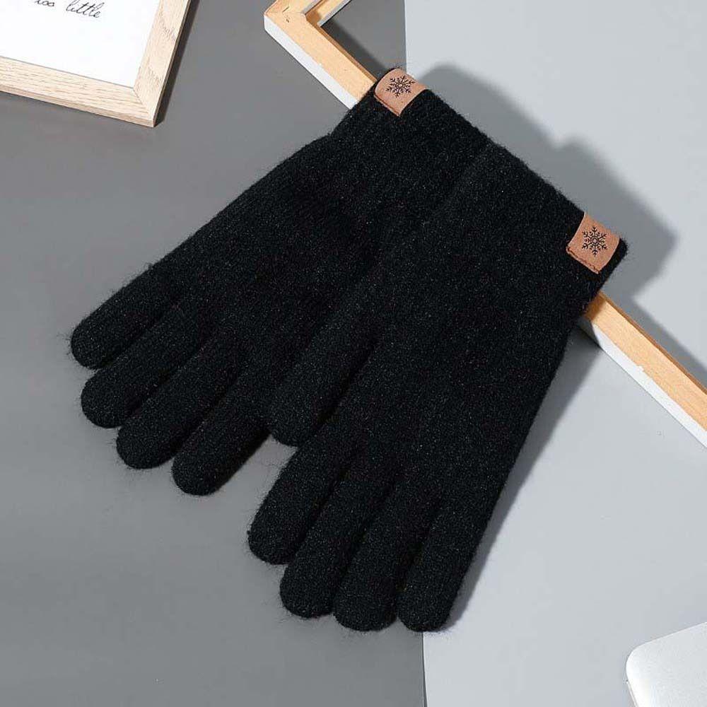 Solid Color Knitted Gloves Thicken Men Mittens Full Finger Gloves Wool Mittens Male