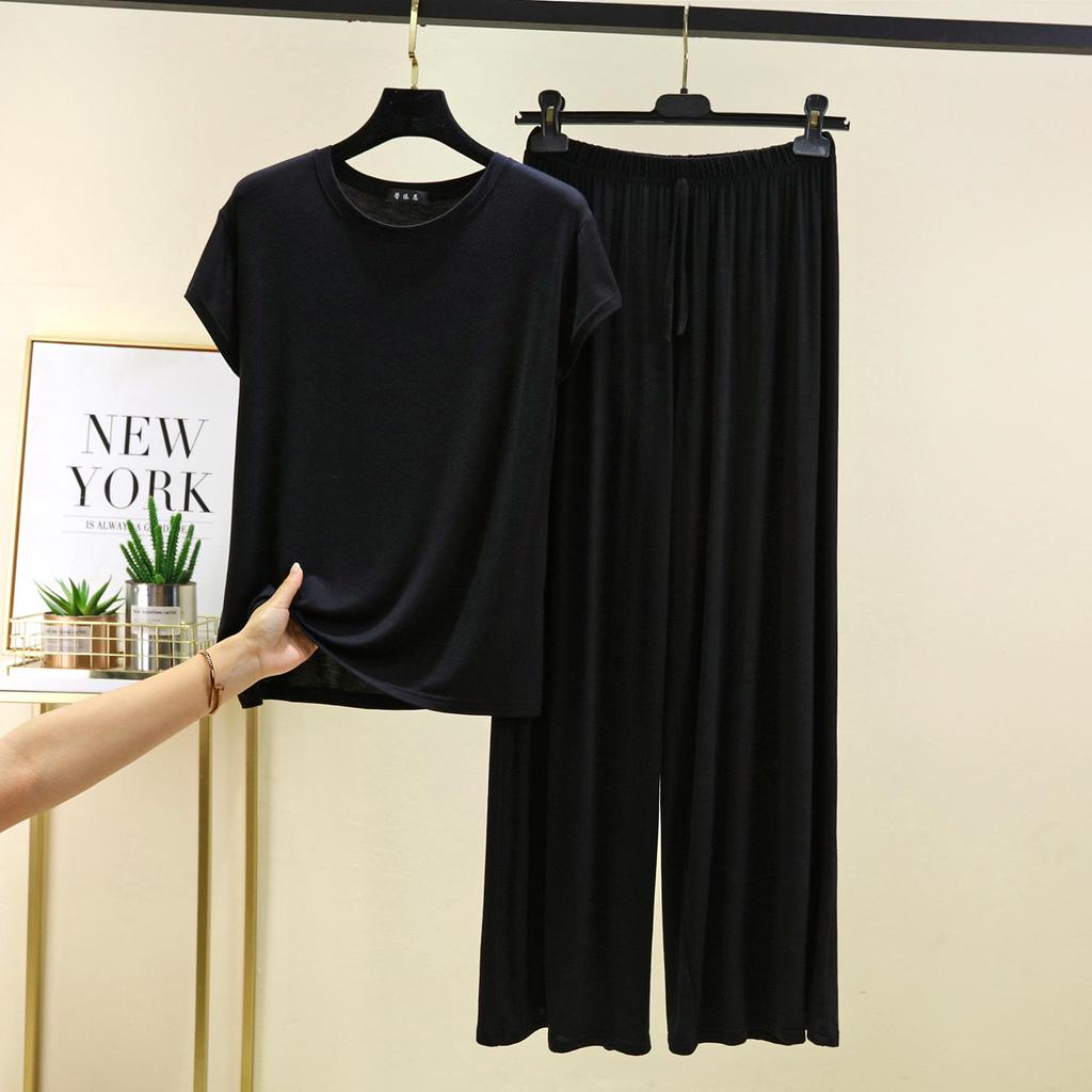 Plus Size Modal Pajama Set: Short Sleeve T-Shirt & Long Casual Pants