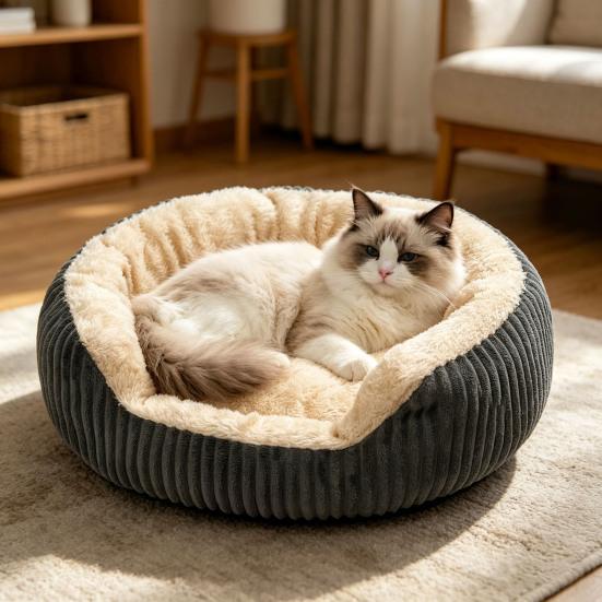Flannel Cat Bed Thickened Filling Soft Velvet Cat Nest Washable Anti-Slip Moisture-Proof Bottom Warm Pet Nest Bed