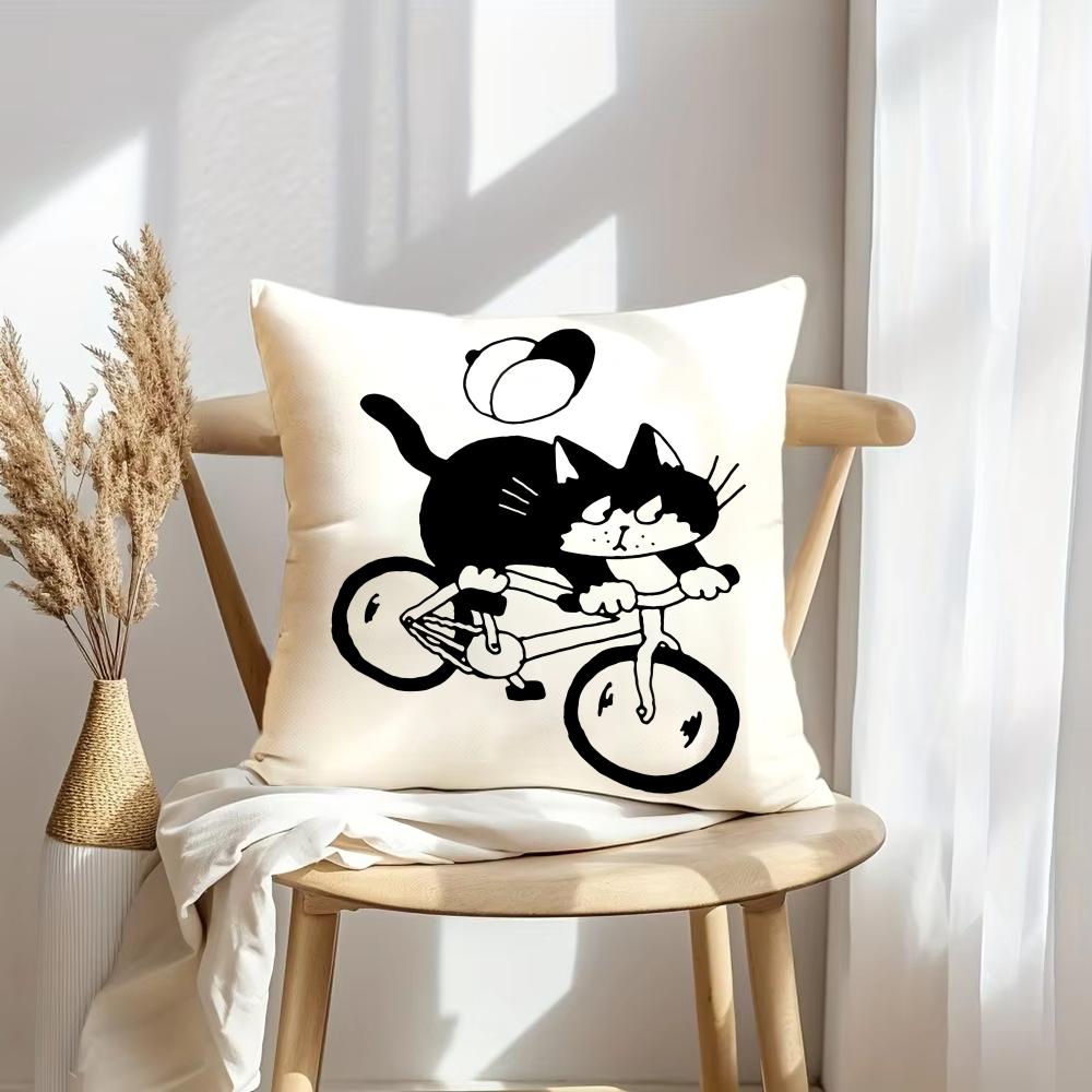 Katzenillustrationen Kissenbezug Weicher Plüsch Überwurf Kissenbezug Beidseitiger Dekorativer Kissenbezug Sofa Schlafzimmer Heimdekoration
