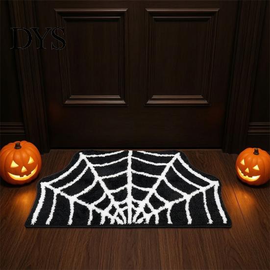 Fade Resistant Floor Carpet Spider Web Bath Mat, Halloween Gothic Bathroom Rug, Non-slip Rug Black Bat for Home Entrance Bedroom Indoor Decor