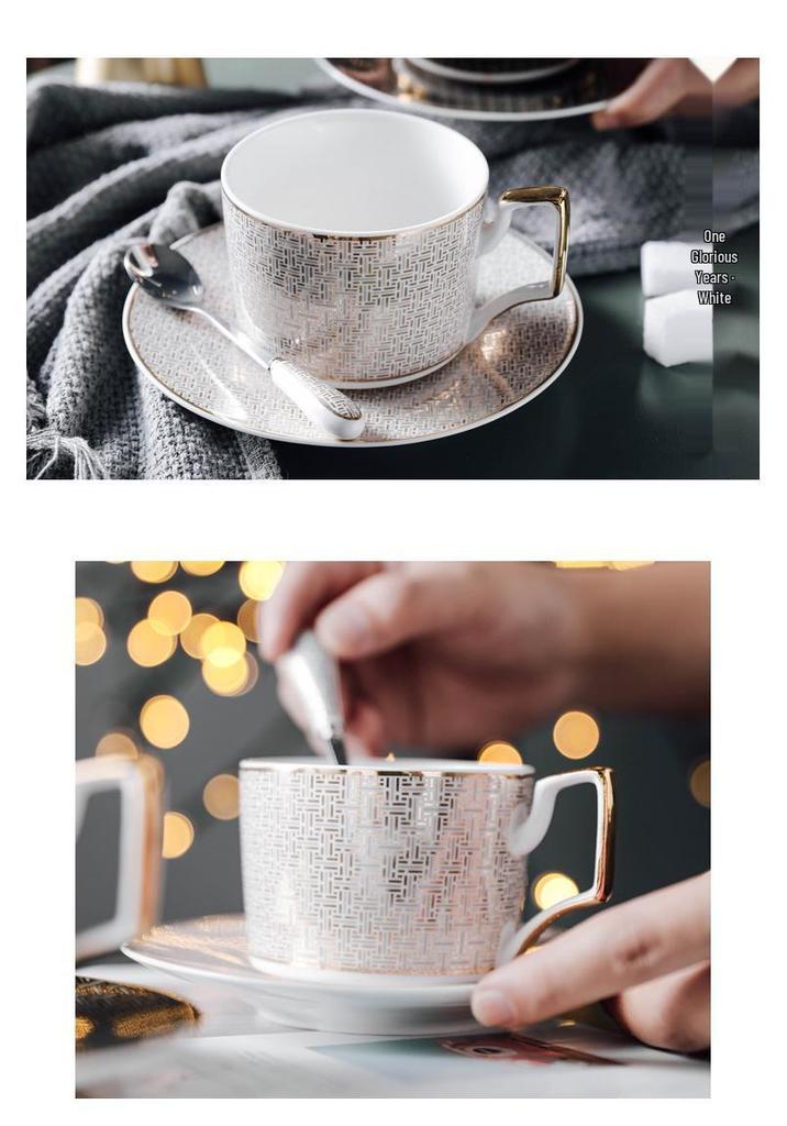 European Luxury Bone China Coffee Cup & Saucer Set - Elegant Afternoon Tea Ceramic Cup