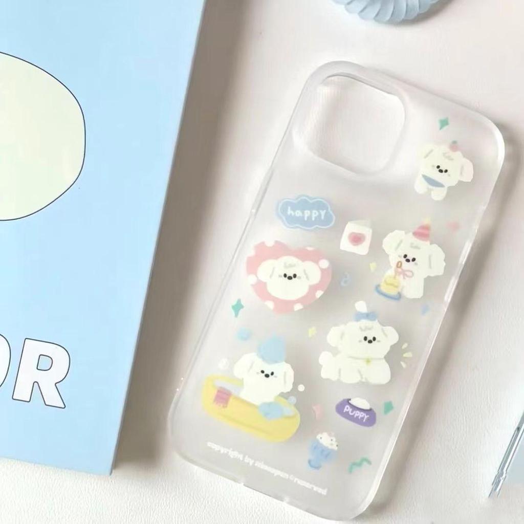 Summer Style iPhone 15 Pro Little White Dog Soft Case, Compatible with 15, 14, 13, Matte Finish, Dessert Design