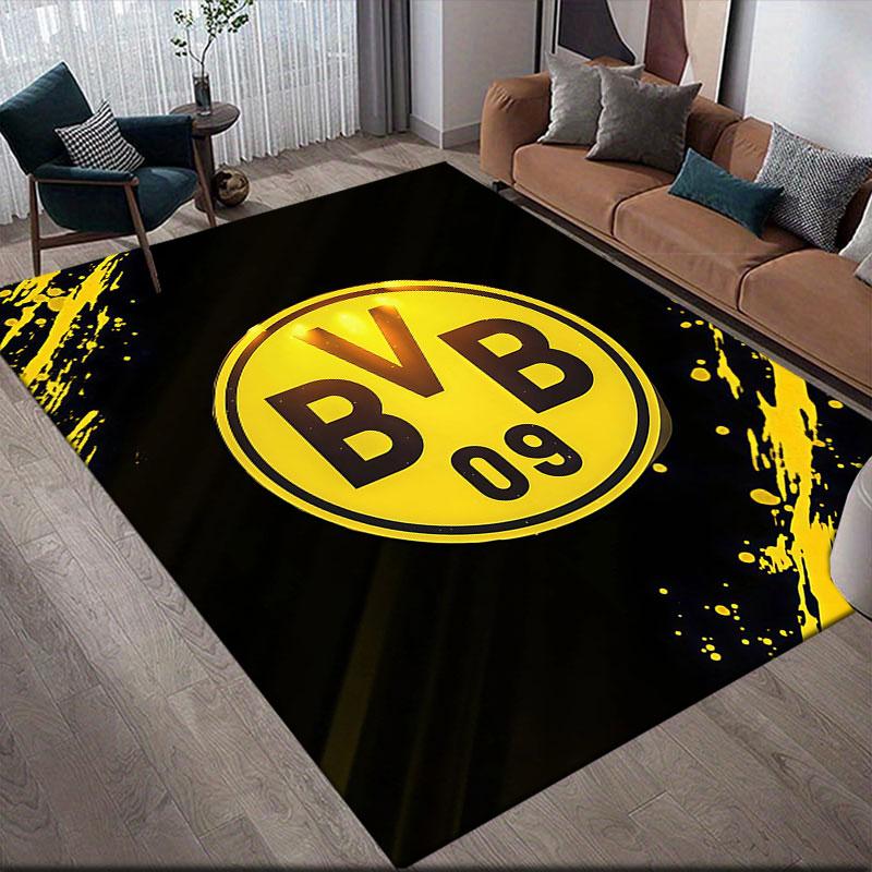 Borussia Dortmund Flannel Printed Carpet, Home Sofa Decoration for Living Room & Bedroom, Non‑Slip Play Flannel Floor Mat for Game Room