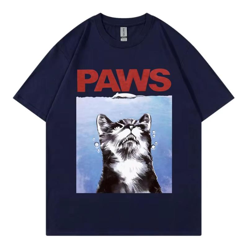 Funny Paws Jaws Cat T-Shirt Men Women Clothing Gothic Fashion Short Sleeve T-shirts Summer High Quality Cotton Oversized T Shirt