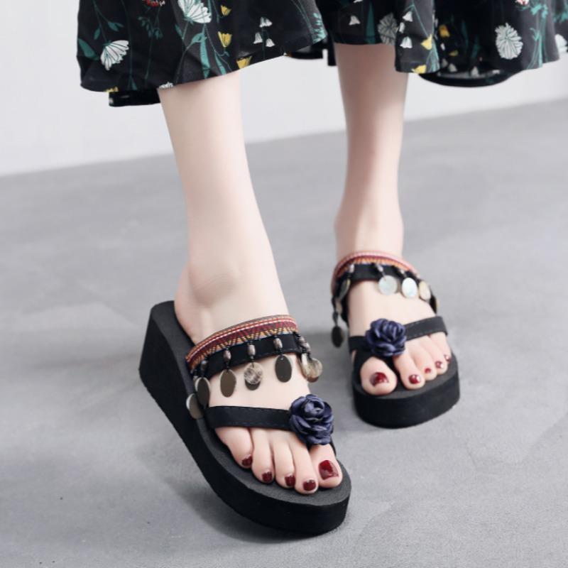 Fashion Platform Flower Women's Slippers and Ladies Sandals Flip Flops Shoes 2025 Trend Shoe New Style Luxury 39 Outside on Beach Slides