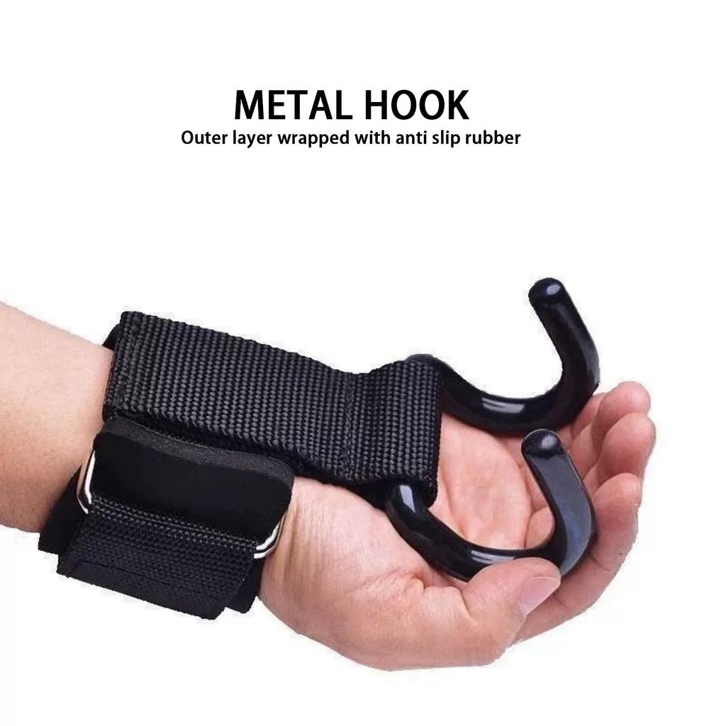 1 Pair Weight Lifting Hooks Heavy Duty High Strength Great Friction Anti-slip Fasten Tape Stainless Lifting Wrist Straps Power