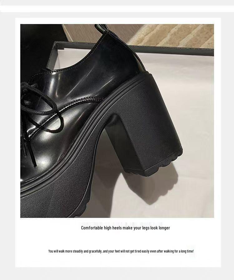 2025 Spring Women's Mary Jane High Heels: New Fashion Platform Chunky Lace-Up Leather Dress Shoes