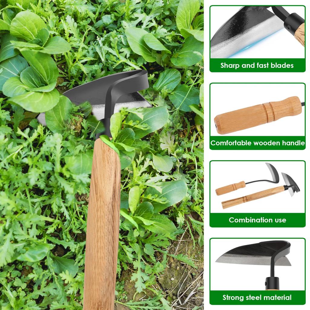 2 Peças Foice Japonesa para Capinar Enxada Ferramentas de Jardinagem Aço de Alto Carbono Ferramenta Removedora de Ervas Daninhas Leve Foice para Capinar Grama Jardinagem
