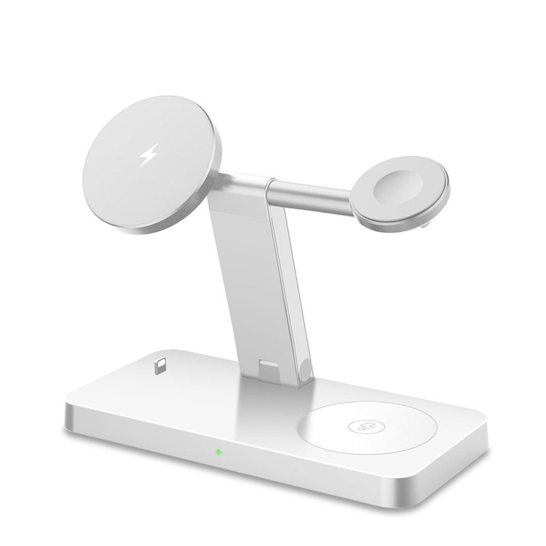 

Беспроводное магнитное быстрое зарядное устройство Qi Станция 4 в 1 для iWatch iPhone 13 Pro 12 белый