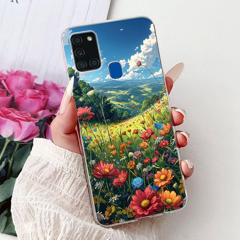 For Samsung A21s Case Cover Clear Fashion Luxury Cute Painted Back Cover For Samsung Galaxy A21s Phone Case A217F A217M A217N