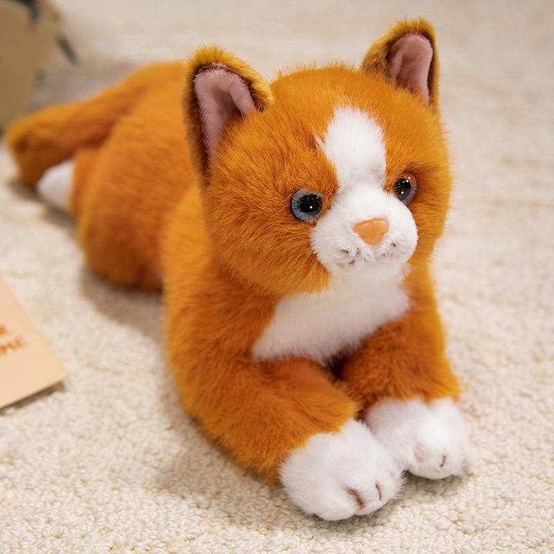 1 stuks 38CM Kawaii Simulatie Grijs Wit Zwart Oranje Kat Pluche Speelgoed Cartoon Liggend Levensecht Kitten Dier Katten voor Verjaardagscadeau