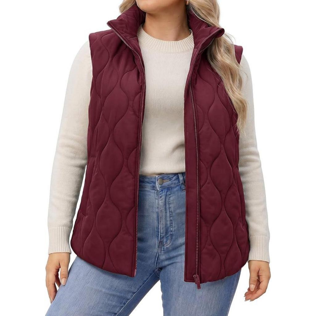 New Women's Stand Collar Quilted Padded Vest, Sleeveless Zipper Short Cotton Waistcoat, Fall Winter Outerwear