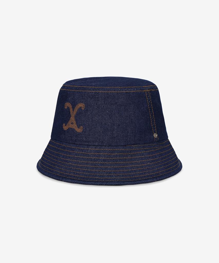 Bajal Va Curved Denim Stitch Detail Bucket Hat Indigo