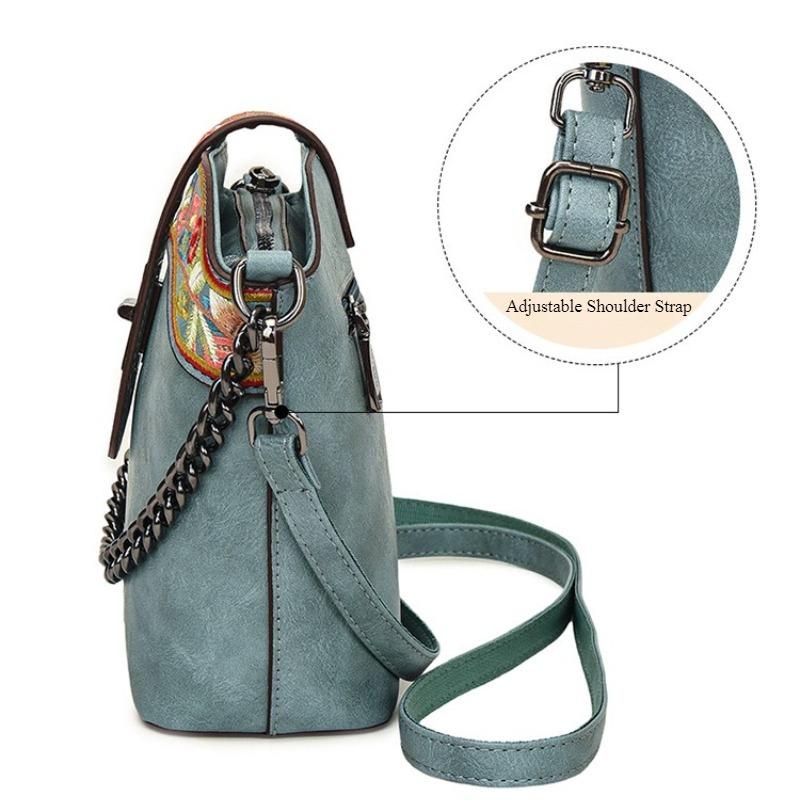 Retro Ethnic Style Embroidered Women's Shoulder Bags Soft PU Casual Ladies Messenger Bags Commuter Texture Women's Crossbody Bag for Mother's Day Gift