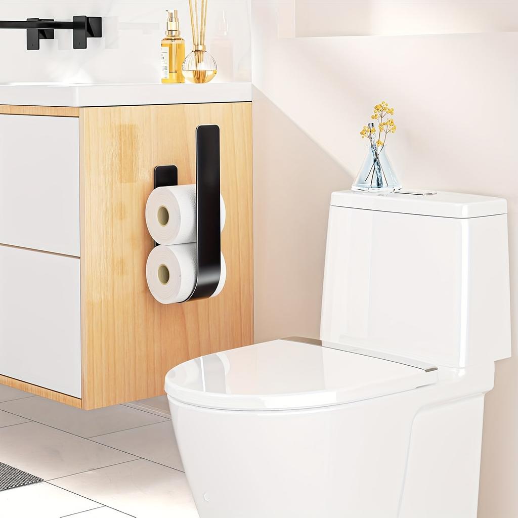 3-in-1 Wall-Mounted Toilet Paper Holder with Towel Rack & Hooks-Black Metal,Space-Saving Design for Bathroom,Kitchen,Living Room