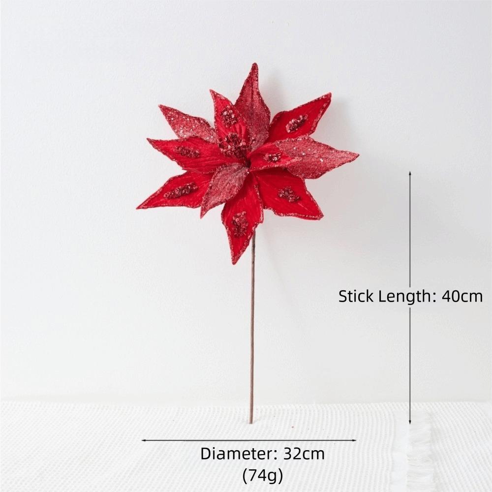 

New 32CM Artificial Poinsettia Flower Glitter Sequins Simulation Flowers Sparkling Sequins Flower Christmas Tree Accessory червоний