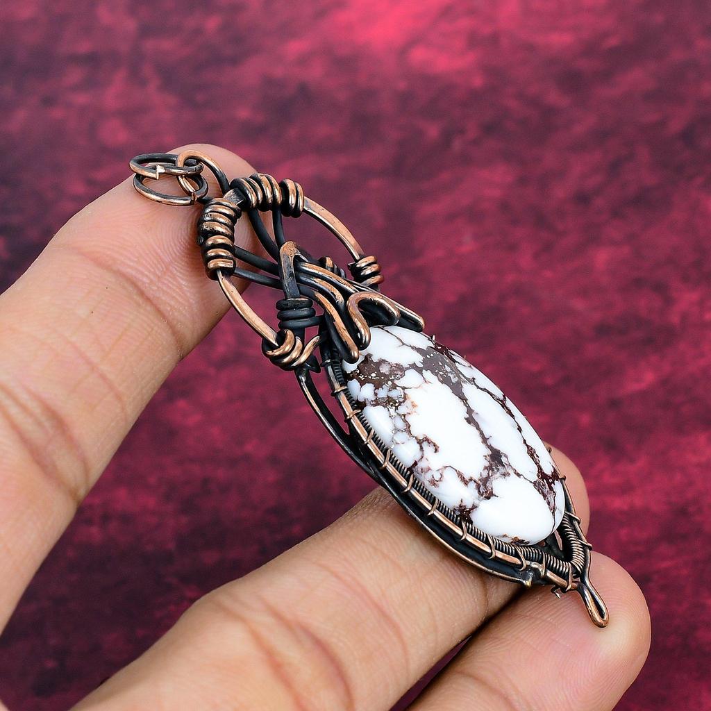 Wild Horse Magnesite Gemstone Pendant Handmade Copper Wire Wrapped Dainty Jewelry