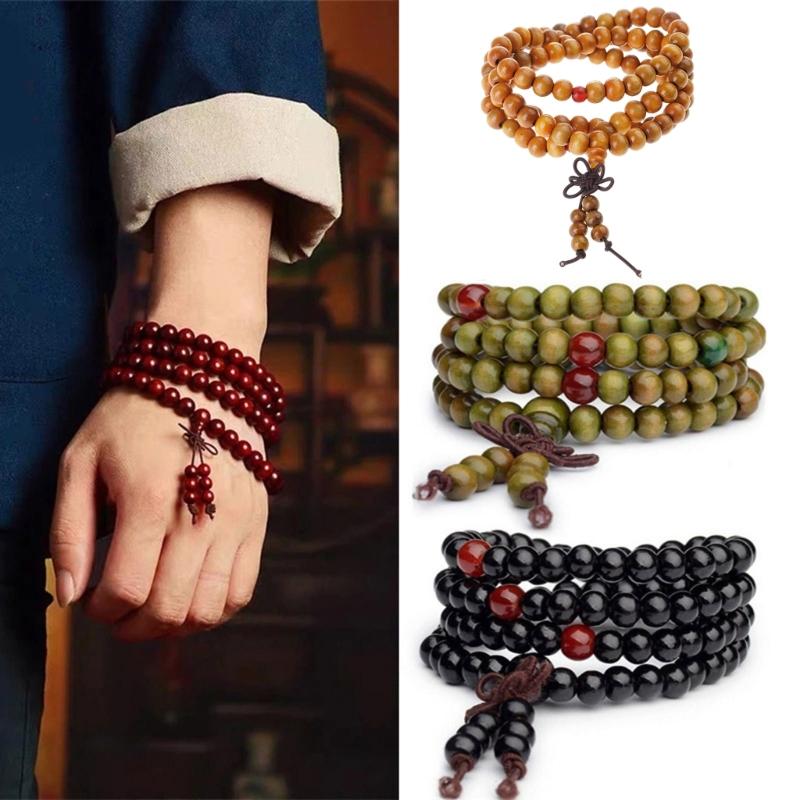 Natural Wood Long Bead Bracelet Decoration for Adults Interested Yoga and Seek Inner Peaceful Suitable for Gifting