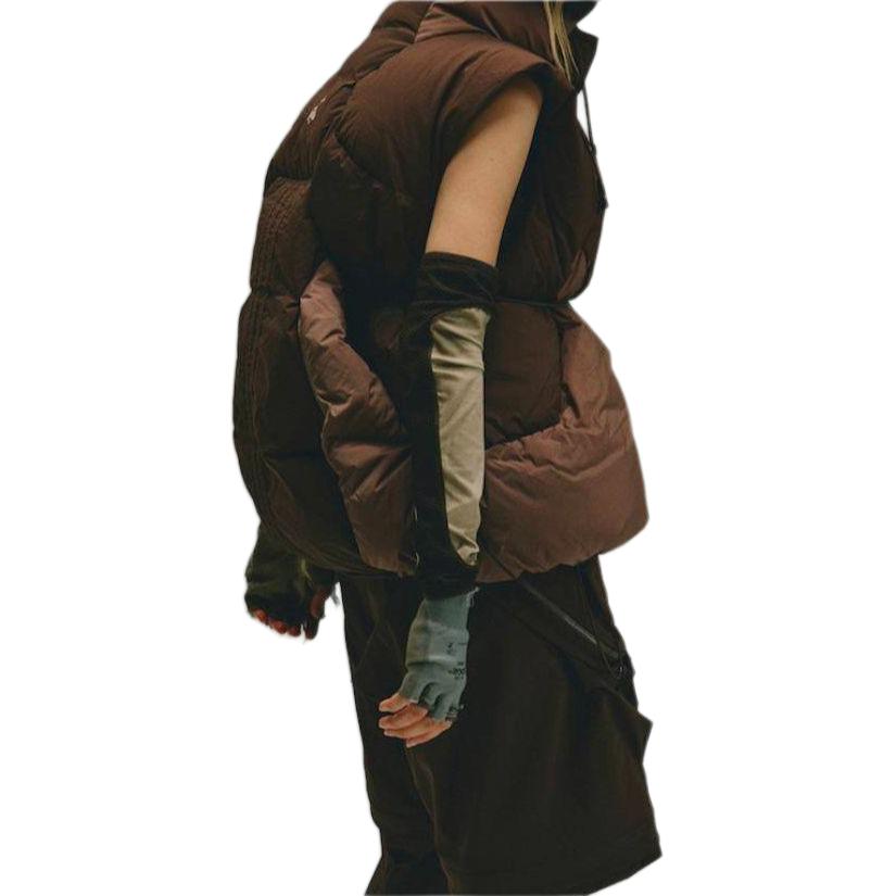 adidas Originals X Hamcus Collaboration FW23 Color Block Quilted Logo Drawstring Zipper Down Vest Unisex Vests Brown IU4840