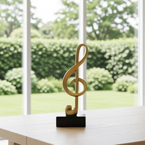 Music Note Sculpture Gold Resin Musical Symbol Figurine Modern Tabletop Decoration for Piano Room Home Office Table Centerpiece