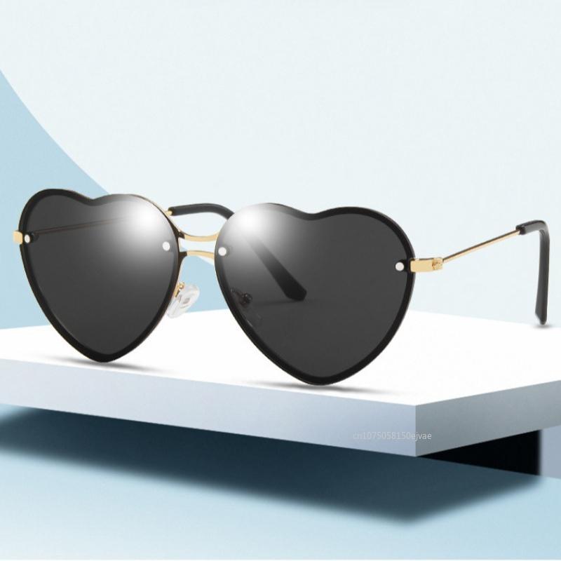 New Anti-ultraviolet Love Sunglasses Heart Shaped Sunglasses Metal Women Fashion Rimless Clear Ocean Lenses Sun Glasses UV400