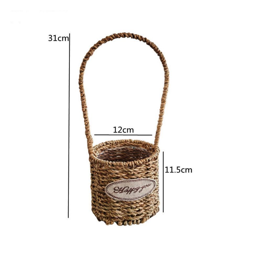 With Handle Imitation Rattan Handhold Handwoven 2 Colors Weaving Flower Basket Household Braid Storage Baskets