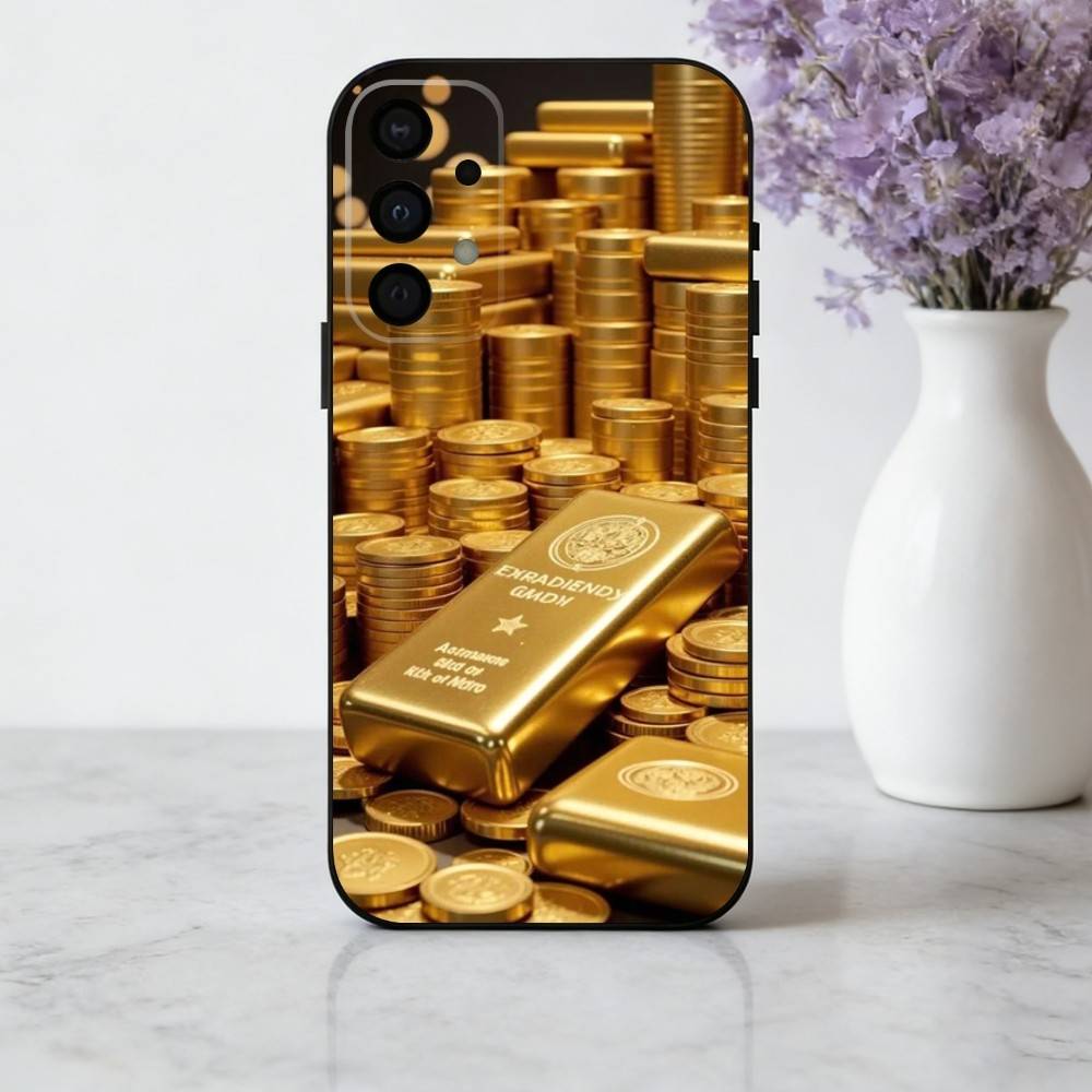 G-Gold M-MoneyS P-Pattern Phone Case For Samsung Galaxy A73,A72,A71,A70,A53,A52,A51,Soft Silicone Black Cover