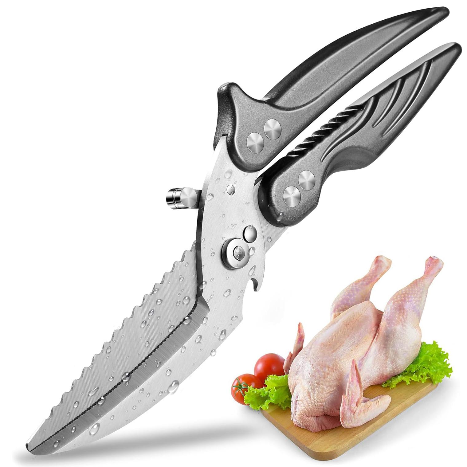 

Сверхпрочные кухонные ножницы из нержавеющей стали Многоцелевые ножницы для птицы для чистки рыбы и приготовления пищи серебряный