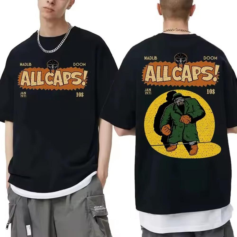 Damen T-Shirts Herren Kleidung Homme Bedrucktes T-Shirt Neu im Top Sänger Mf Doom Madlib Madvillain Zweiseitiges Grafik-T-Shirt