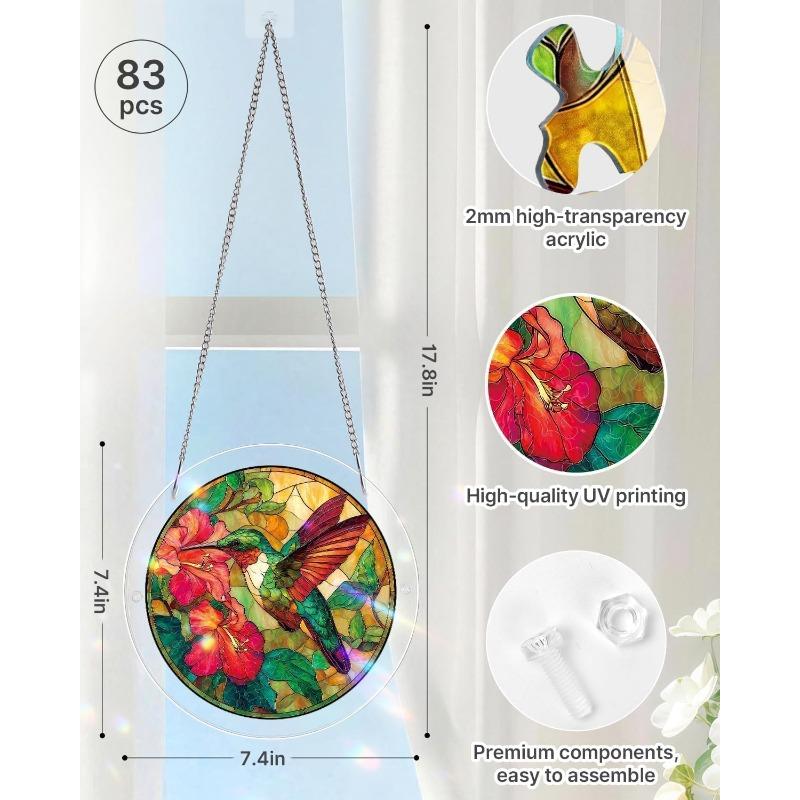 Acrylic Jigsaw Puzzle Suncatcher 83 Pieces-Emerald Flame Hummingbird, DIY Acrylic Puzzle Sun Catcher, Window&Garden Decor, Unique Gifts for Mom