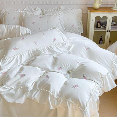 Ins Princess Style Lace Pure Cotton Four-piece Set Korean Version Lace Embroidery Solid Color Washed Cotton Quilt Cover Bedding