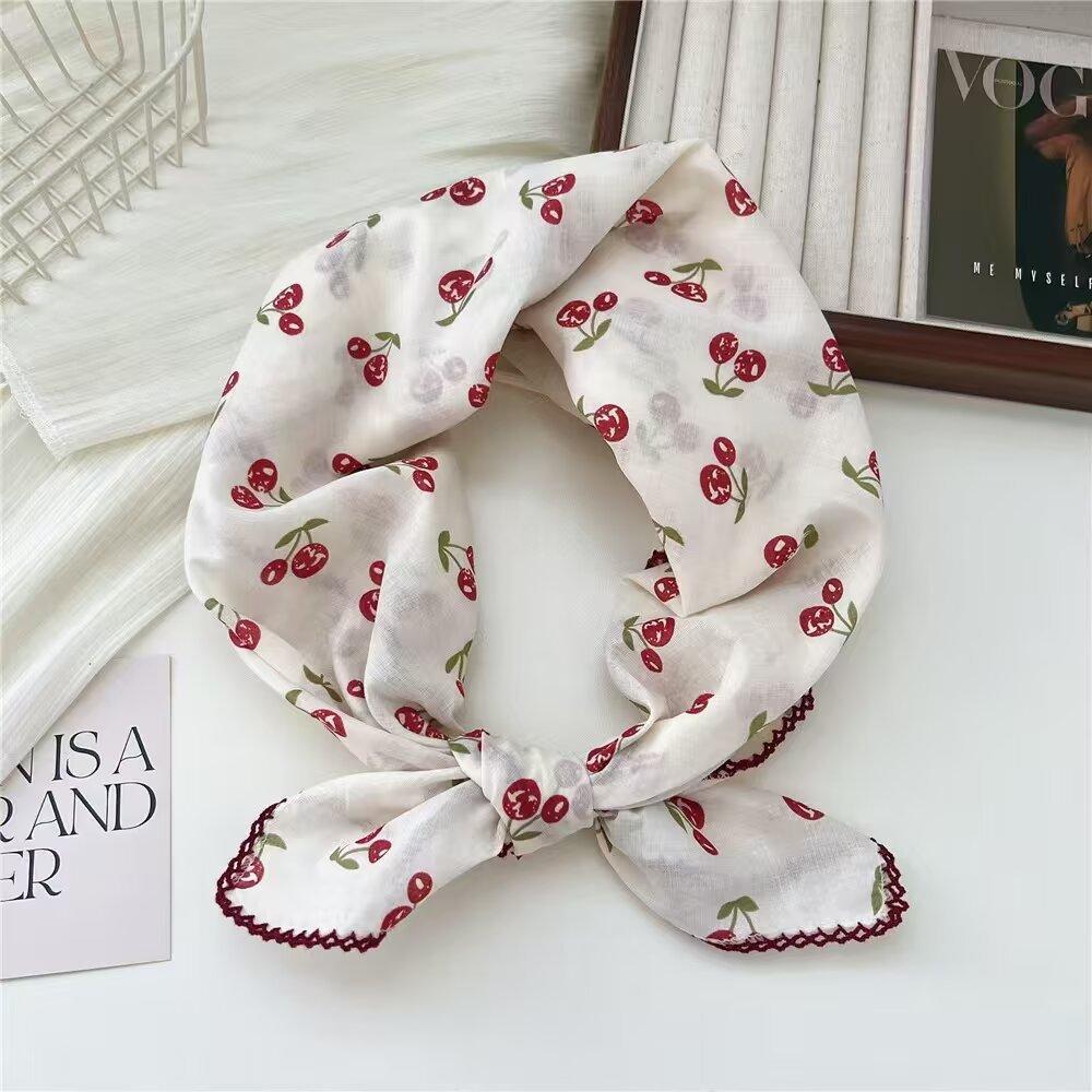 70 Printed Small Square Scarf Women'S Cotton And Linen Red Retro Silk Scarf Literary Small Fresh Triangular Decorative Scarf
