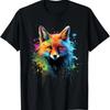 Cool Fox On Colorful Painted T Shirt Vintage Stretched Casual Unisex Comfortable Designer Clothes Top For Everyday Wear