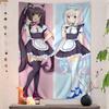 1Pc Kawaii Neko Maid Anime Wall Tapestry, Polyester 2D Print, Pastel Pink Blue Aesthetic Room Decor, Trendy Wall Hanging For Bed