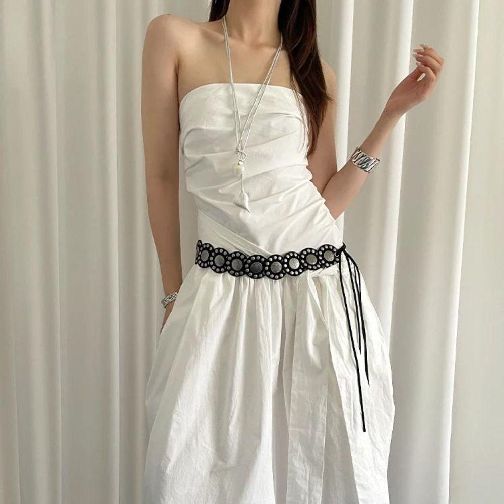 Black Coffee Women's Rivet Belt Round Dress Jeans Belt Trendy Leather Waist Belt  Spicy Girls