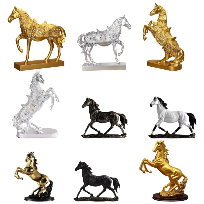 Resin Horse Statue Sculptures Decorative Animal Figurines Tabletop Ornament Symbols Wealth Career Home Decorations