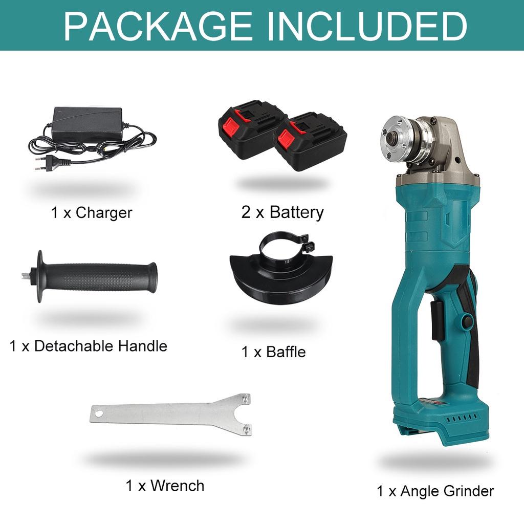 1200W 125mm Cordless Brushless Angle Grinder Electric Grinding Cutting Machine DIY Woodworking Power Tool with 2 Battery
