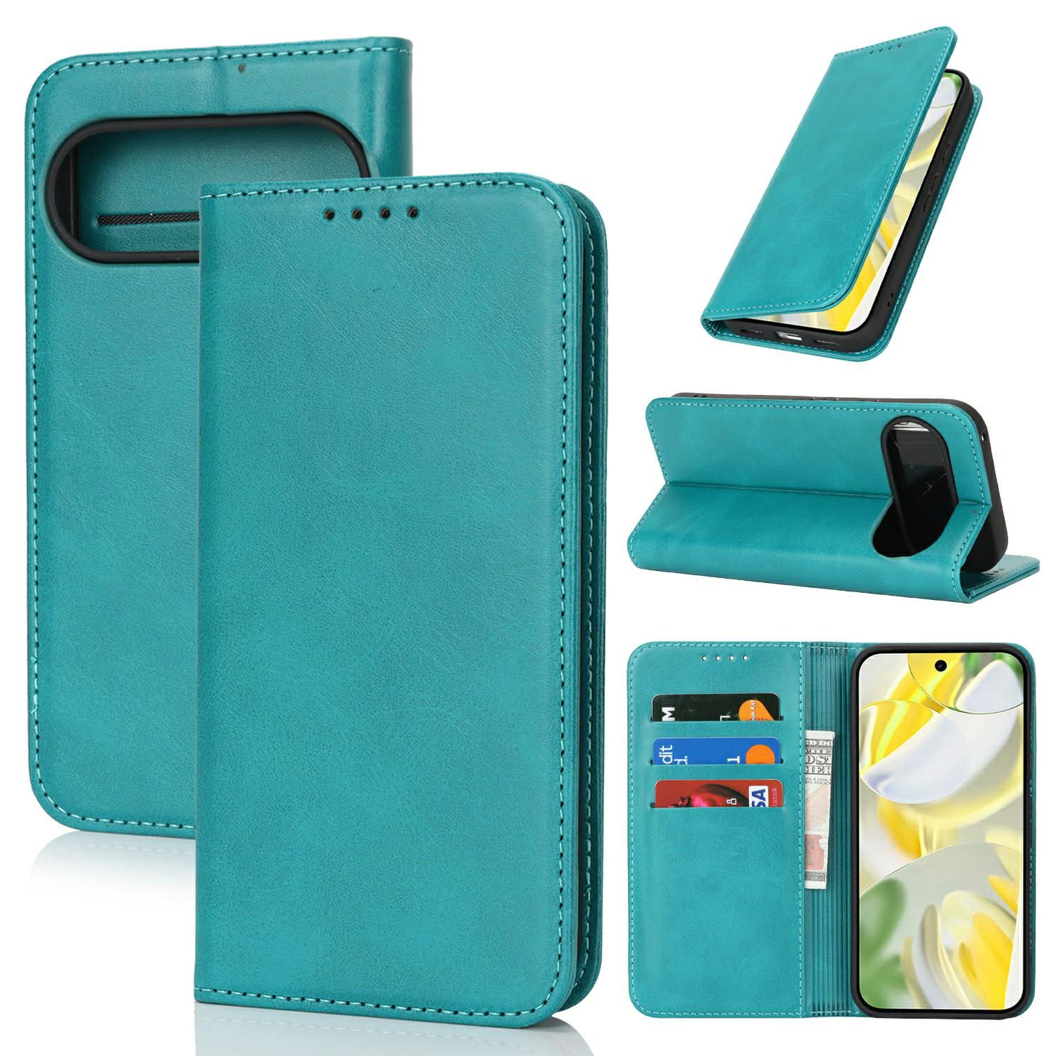 

Чехол для Google Pixel 10 Pro XL из ПУ кожи с текстурой телячьей кожи, с магнитной застежкой, чехол для смартфона Sky Blue