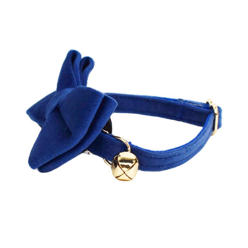 Dark Blue Velvet Cat Collar with Bell & Bow Tie Scarf