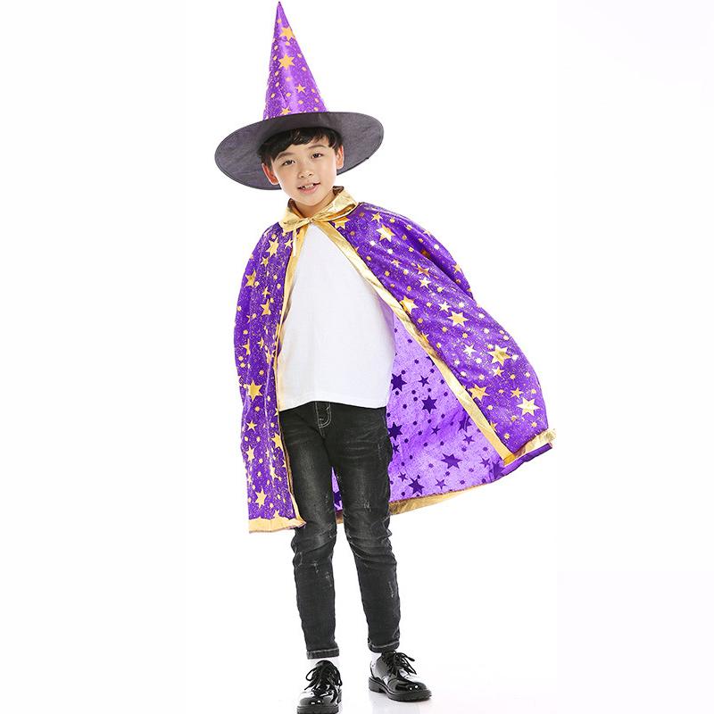 Sydanne Kids Magician Wizard Cloak Hat Cosplay Costume Hot Stamping Five-pointed Star Cloak Party Costume Halloween Costume