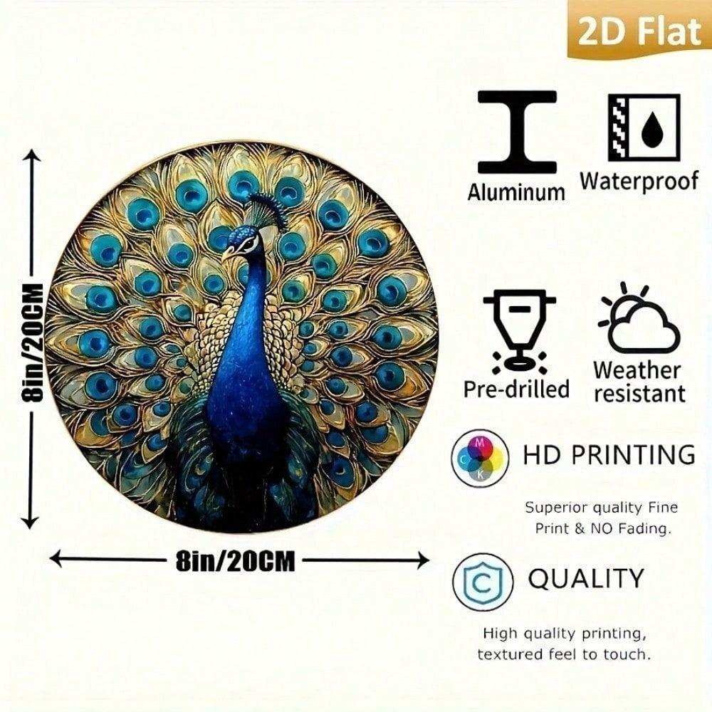 Stained Glass Peacock Metal Wall Art Round Sign Decor