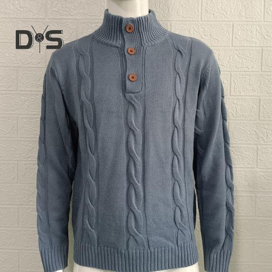 Fall Winter Men Sweater High Collar Neck Protection Buttons Knitted Thickened Pure Color Long Sleeves Pullover English Style Sweater